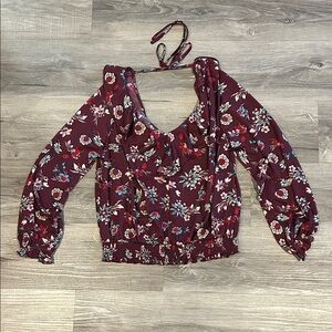 MELLODAY Burgundy Floral Blouse